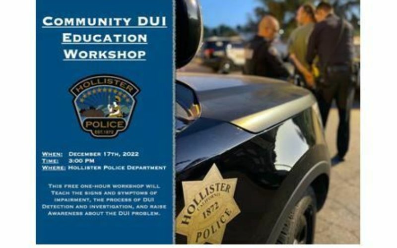 Hollister PD Announces Community DUI Prevention Seminar