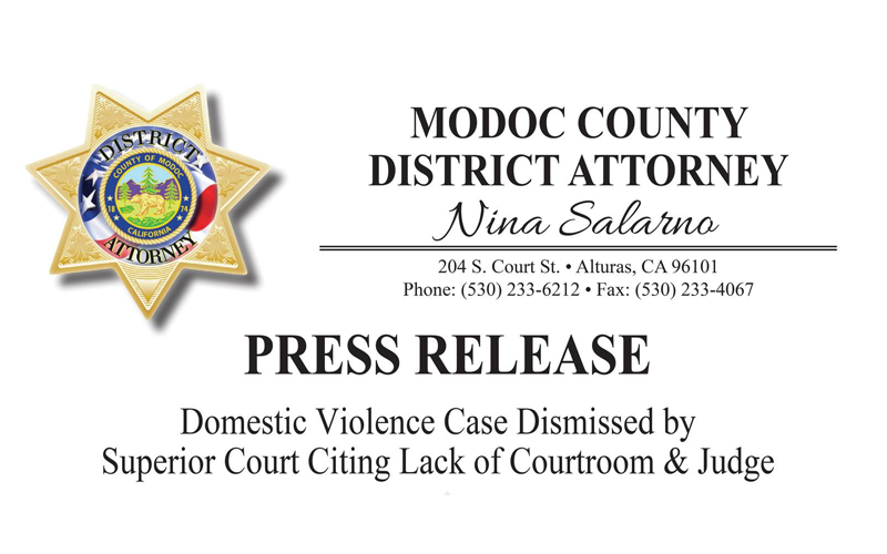 Modoc Superior Court Dismisses Domestic Violence Case Due to Judicial Shortage